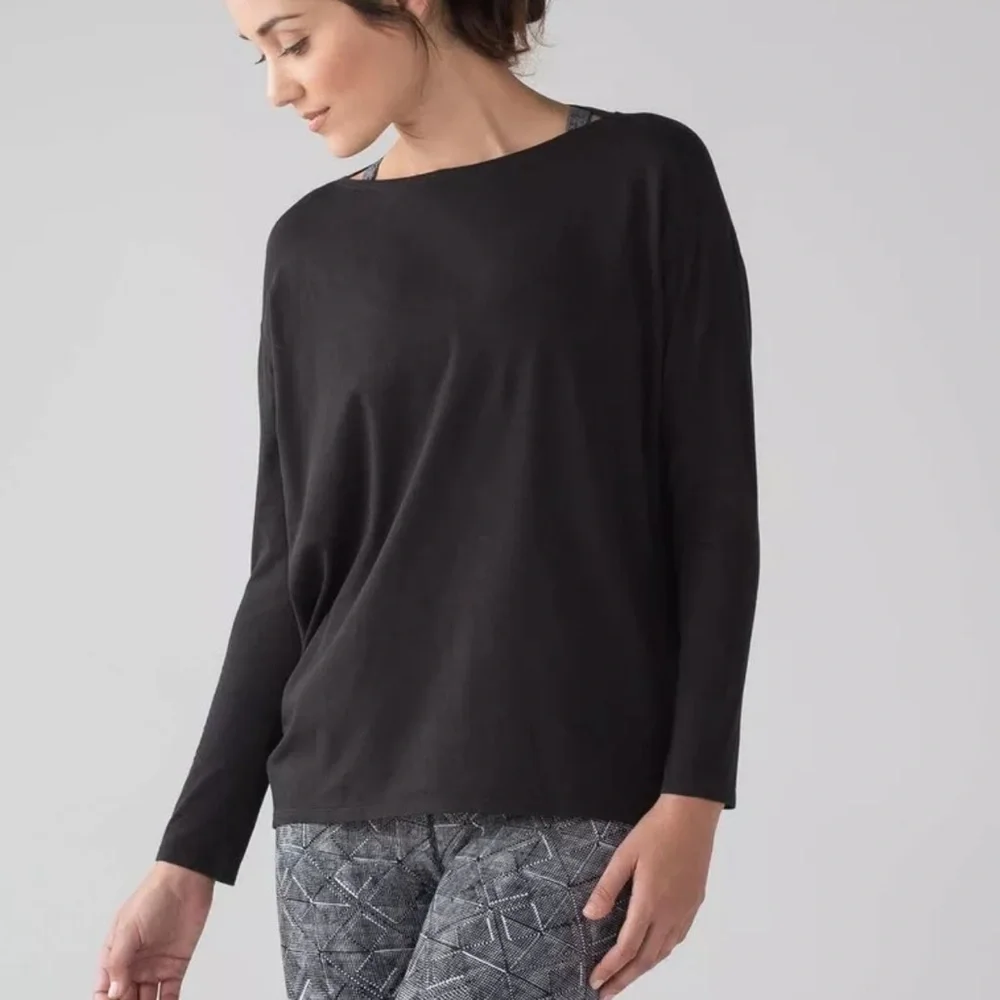 Women’s Lululemon Relaxed Black Crew Neck Cotton Long Sleeve Top Size 8 - Picture 6 of 7